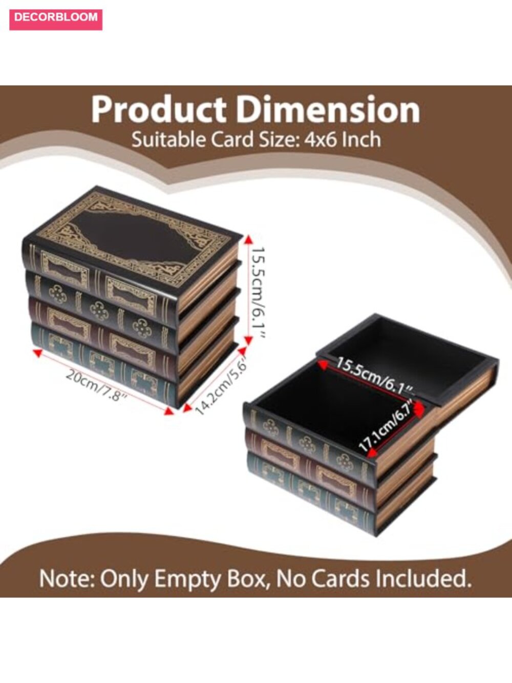 Wooden Index Card Holder 4x6 Book Shaped Vintage Desk Organizer Storage Box - Picture 2 of 6